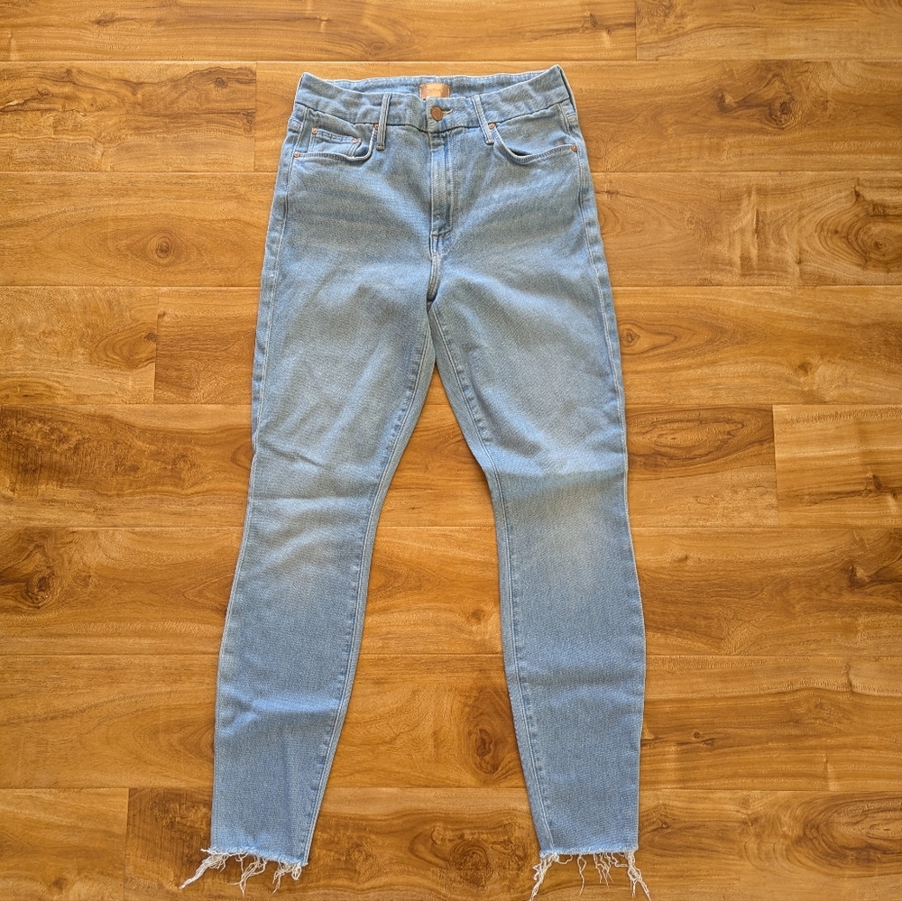 MOTHER The Looker Ankle Fray Jeans Hold My Hand Light Wash Denim Size 26